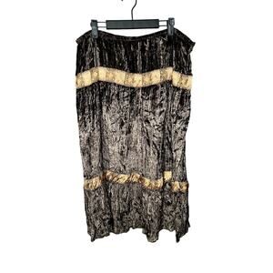 VTG Crushed Velvet Maxi Skirt Witchy Brown Whimsigoth Cottage Core Size 16